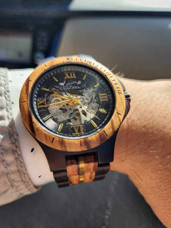 UXD Premium Eco-Friendly Manual Mechanical Wood Watch For Men Natural Durable Handcrafted Gift Idea for Him