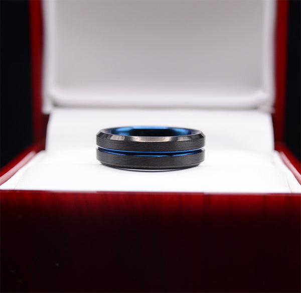 6mm Dark Tungsten Wedding Band with Striking Blue Accents