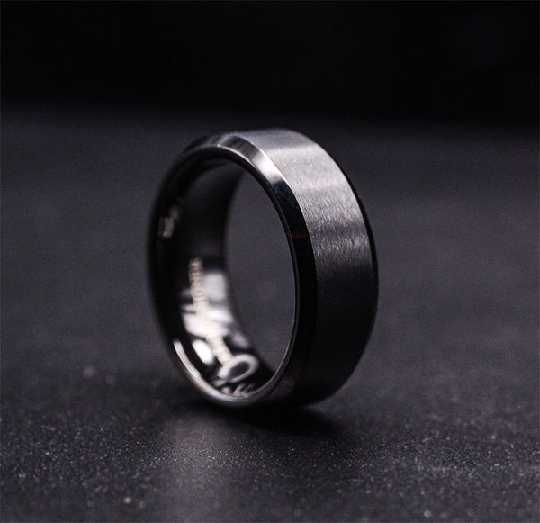 Strength and Grace: 8mm Black Tungsten Carbide Wedding Band for Men