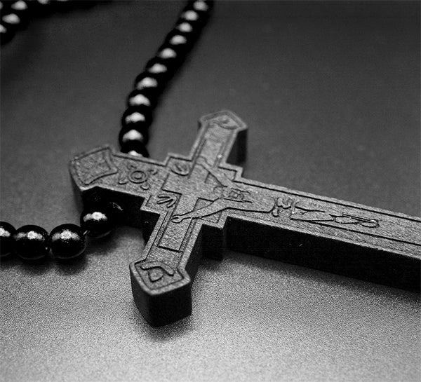 To Express Your Faith: Large Wood Cross Necklace for Men with Jesus Christ Pendant