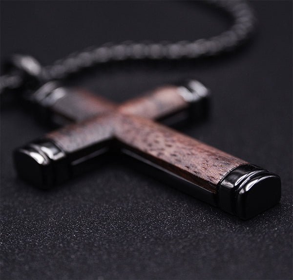 Stylish Symbol of Faith Wooden Dark Cross Necklace For Men