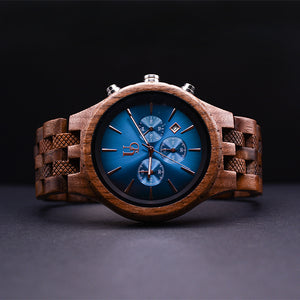 Watches For Men Dark Engraved Wooden Watches For Men With Blue Face | Urban Designer