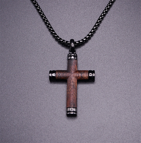 Stylish Symbol of Faith Wooden Dark Cross Necklace For Men