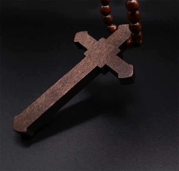To Express Your Faith: Large Wood Cross Necklace for Men with Jesus Christ Pendant