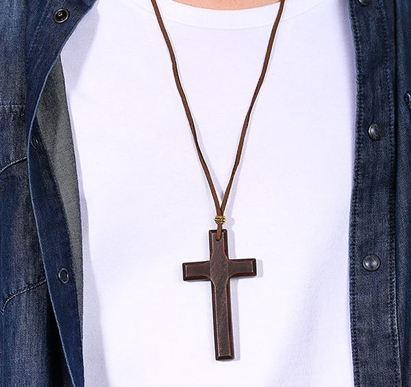 Rustic Elegance: Handmade Vintage Leather Cord Cross Necklace for Men and Women