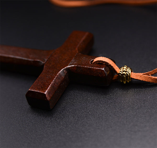 Rustic Elegance: Handmade Vintage Leather Cord Cross Necklace for Men and Women