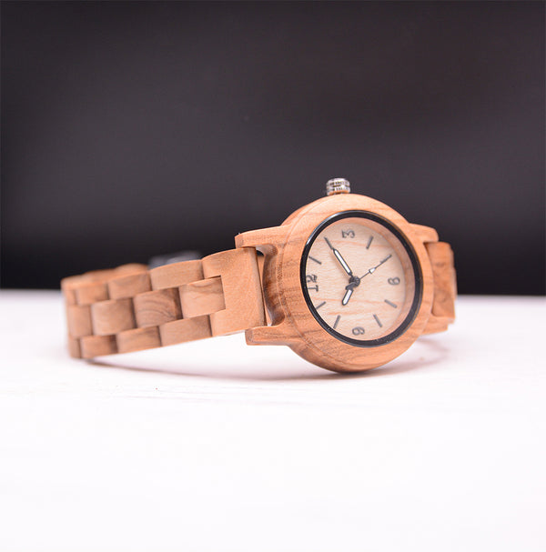 Aurora Grain Minimalist Round Wooden Watch