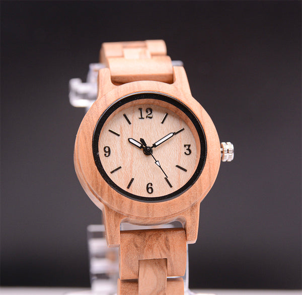 Aurora Grain Minimalist Round Wooden Watch