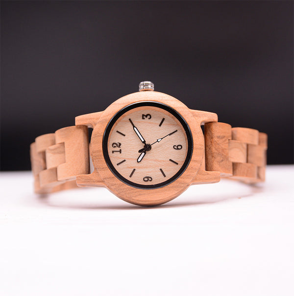 Aurora Grain Minimalist Round Wooden Watch