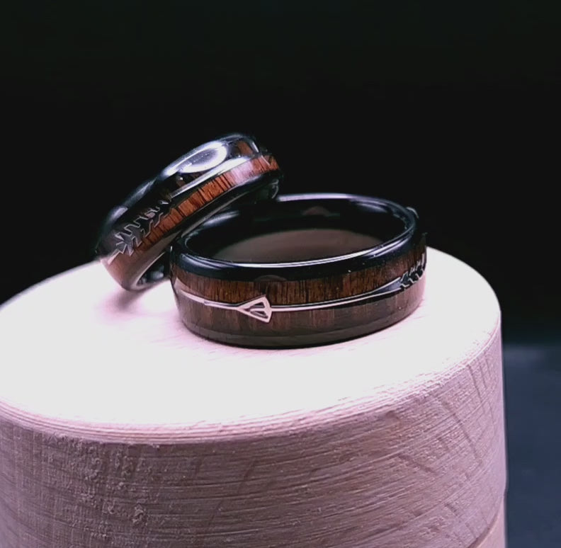 Hera Redwood Black Inlay Flat Wooden Rings