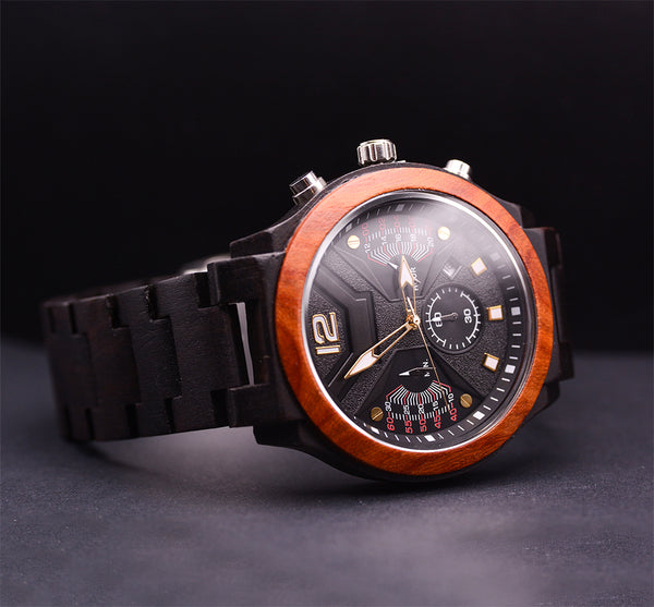 Knoll Mens Dark Chronograph Wood Watch