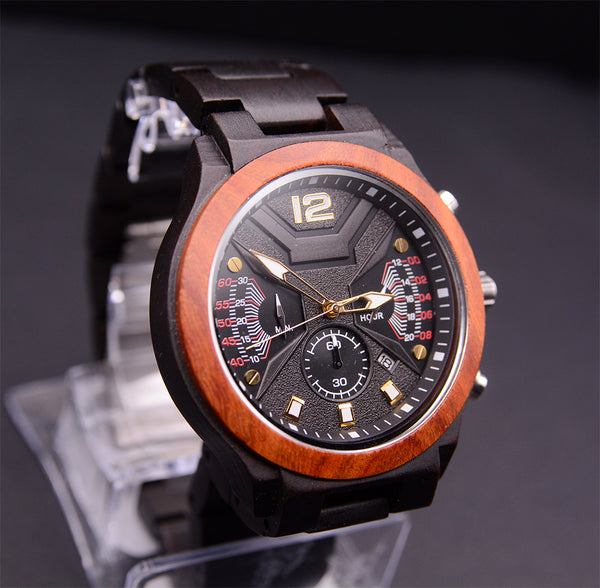 Knoll Mens Dark Chronograph Wood Watch