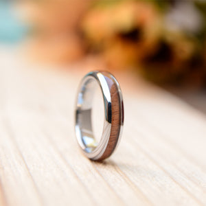 Wood Wedding Band For Women 4mm Tungsten Wedding Ring with Real Koa Wood Inlay | Urban Designer