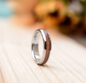 Wood Wedding Band For Women 4mm Tungsten Wedding Ring with Real Koa Wood Inlay | Urban Designer