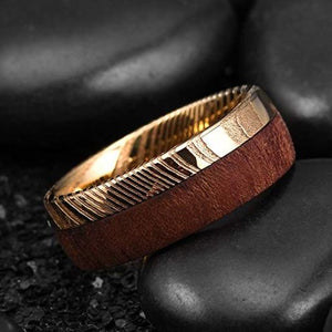 Unique Mens Wedding Bands Damascus Steel With Bubinga Wood Inlay Design | Urban Designer