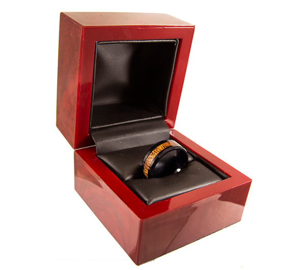 8mm Mens Tungsten Wedding Bands with Koa Wood Inlay Black Tungsten Wood Ring