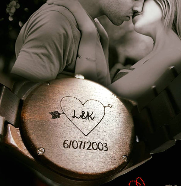 UXD Personalized/Engraved Exotic Dark Round Wood Watch For Men