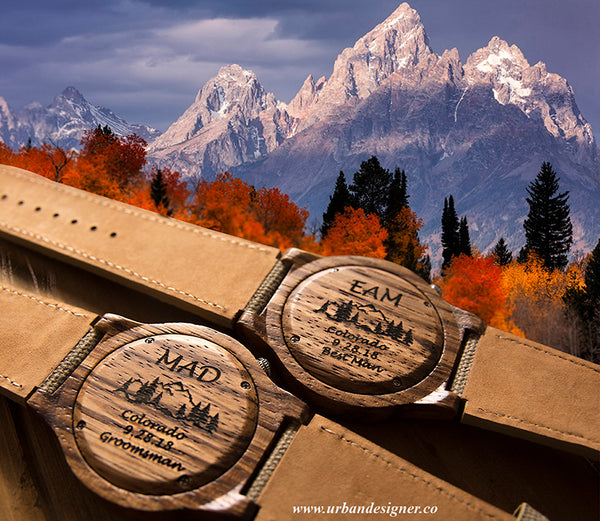 UD Engraved Watch Wood Watch with Genuine Leather/Canvas Watch Band