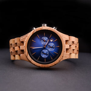 Watches For Men Natural Engraved Wooden Watches For Men With Blue Face | Urban Designer