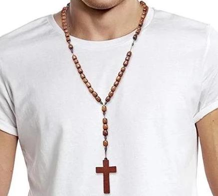 Handmade Wooden Beads Catholic Rosary Necklace with Cross