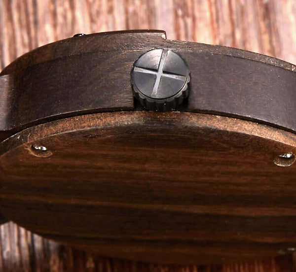 UXD Handmade Compass Wooden Watch For Men With Leather Strap