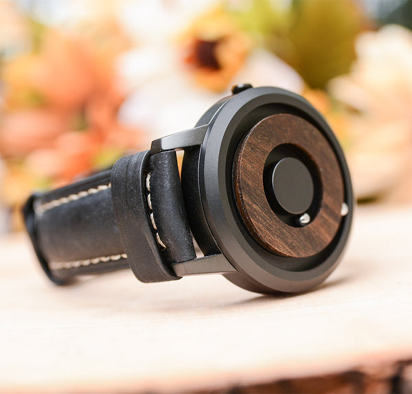 Cosmos Minimalist Dark Wood Dial Scaleless Magnetic Wooden Watch