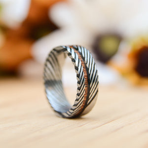 Womens Wooden Wedding rings: 6mm Koa Wooden Rings with Damascus Steel Pattern | Urban Designer