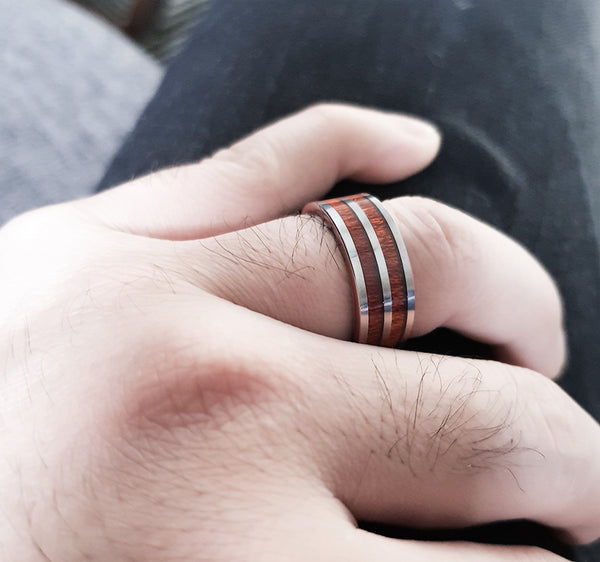 8mm Two Koa Wood Inlay Tungsten Wood Ring