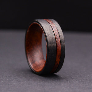 Wooden Rings For Men Black Tungsten Carbide Wedding Band With Rosewood Inlaid | Urban Designer
