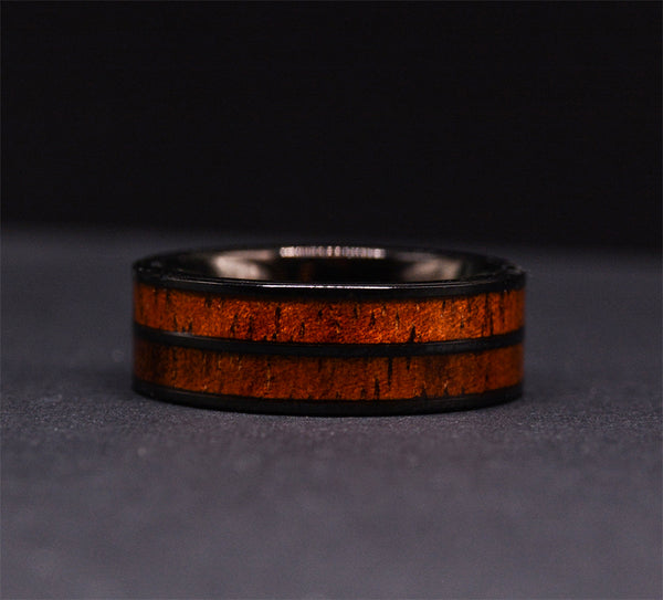 8mm Double Koa Wood Inlay Tungsten Wedding Bands For Men