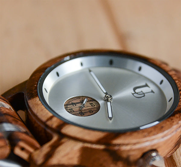 Minimalist Round Zebra Wooden Watch Luxury Wood & Stainless Steel Combined Watch Band