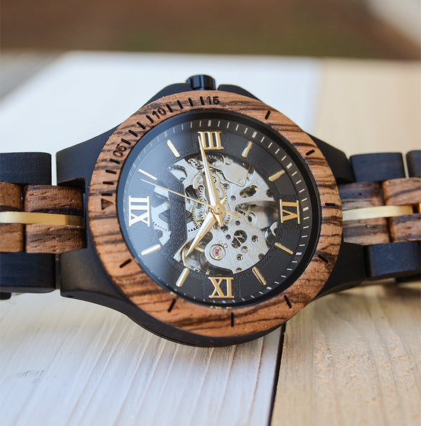 UXD Premium Eco-Friendly Manual Mechanical Wood Watch For Men Natural Durable Handcrafted Gift Idea for Him