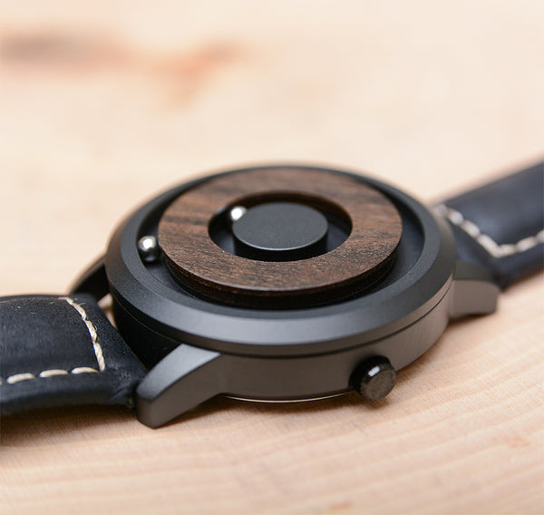 Cosmos Minimalist Dark Wood Dial Scaleless Magnetic Wooden Watch