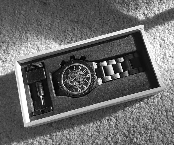 UXD Premium Eco-Friendly Automatic Mechanical Dark Round Wooden Watch For Men