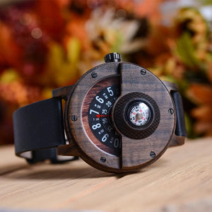 Handmade Compass Wooden Watch For Men Leather Strap