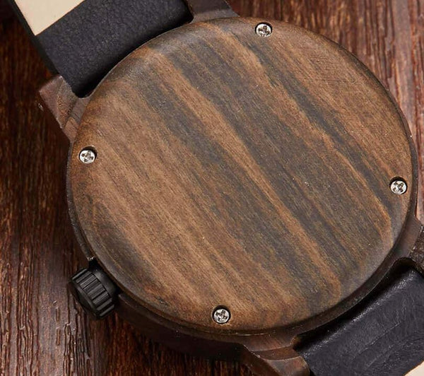 UXD Handmade Compass Wooden Watch For Men With Leather Strap