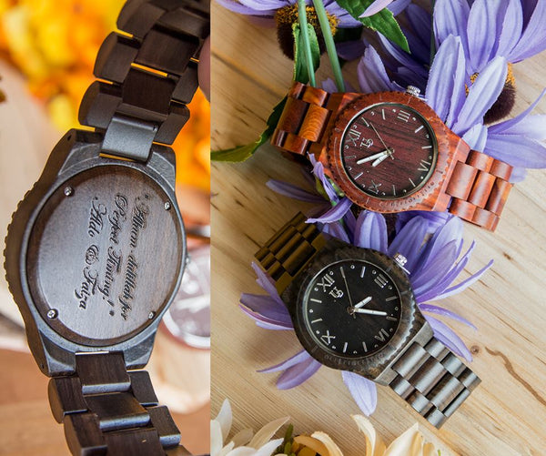 UD Personalized/Engraved His and Her Round Wooden Watches