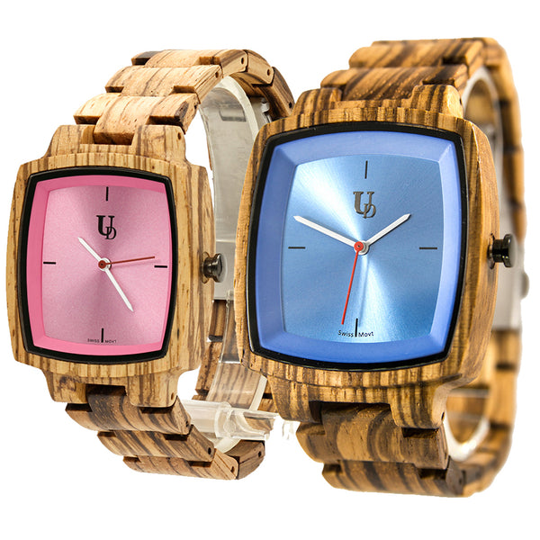 His and Hers Matching Swiss Wood Watches - Couples Wood Watch Set
