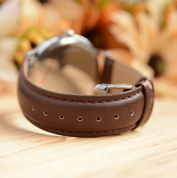 UD Classic stainless steel in silver designer wooden watch with Premium Leather Strap