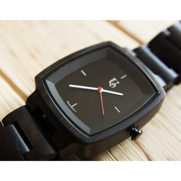 UXD Minimalist Dark Square Wood Watch For Men/Swiss Movt