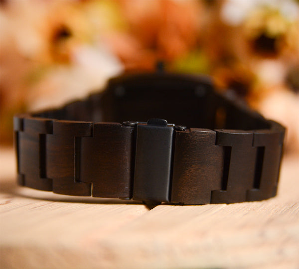 UXD Minimalist Dark Square Wood Watch For Men/Swiss Movt