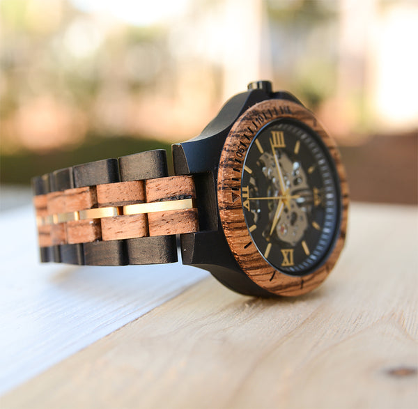 UXD Premium Eco-Friendly Manual Mechanical Wood Watch For Men Natural Durable Handcrafted Gift Idea for Him