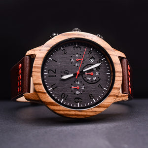  Personalized Gifts For Him:  Chronograph Zebra Wooden Watches For Men With Premium Leather Band | Urban Designer