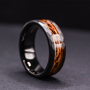 Wooden Wedding Rings Mens Tungsten Rings with Wood Inlay and Hammered Texture | Urban Designer