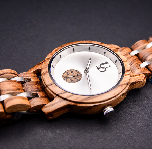 Minimalist Round Zebra Wooden Watch Luxury Wood & Stainless Steel Combined Watch Band