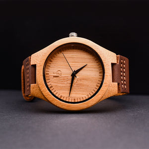 Wooden Watches Personalized Engraved Minimalist Bamboo Wood Face Watch with Premium Leather Strap