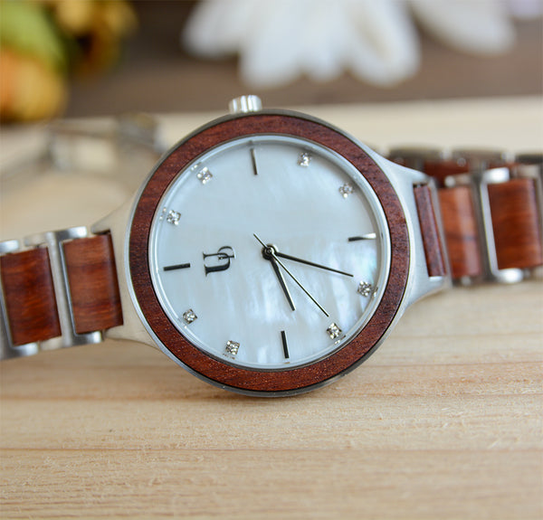Tulip Wooden Watch For Women With Wood & Stainless Steel Combined Watch Band