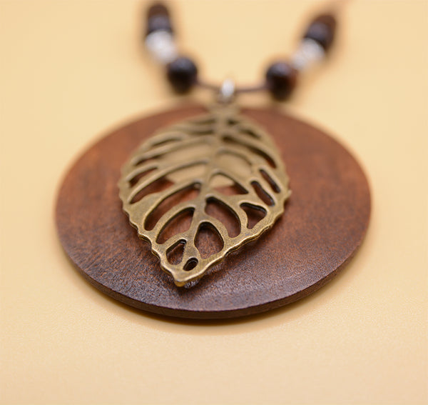 Handmade Brown Wooden Leaf Necklace