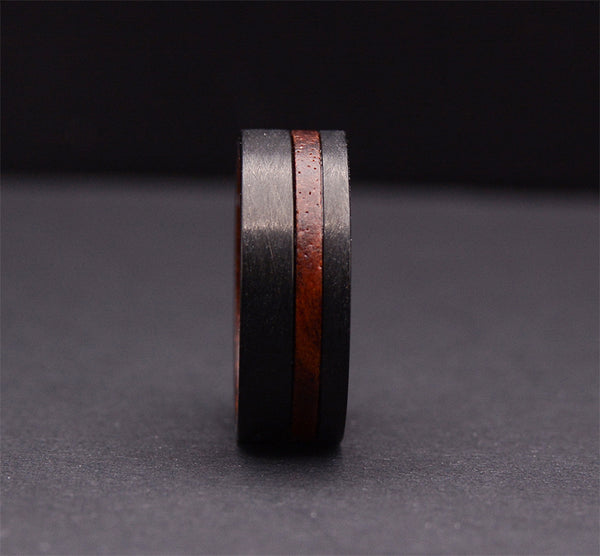 Mens Black Tungsten Carbide Wedding Band With Rosewood Inlaid
