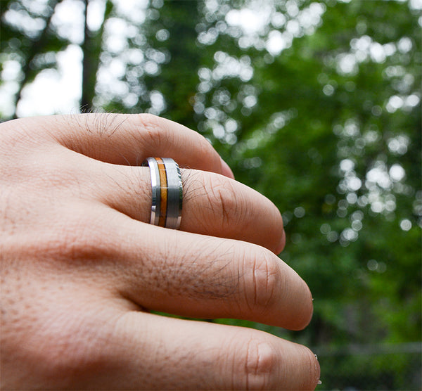 Match His and Hers Tungsten Rings With Olive Wood Inlay